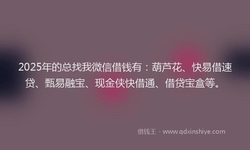 2025年的总找我微信借钱有：葫芦花、快易借速贷、甄易融宝、现金侠快借通、借贷宝盒等。