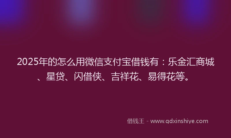 2025年的怎么用微信支付宝借钱有：乐金汇商城、星贷、闪借侠、吉祥花、易得花等。