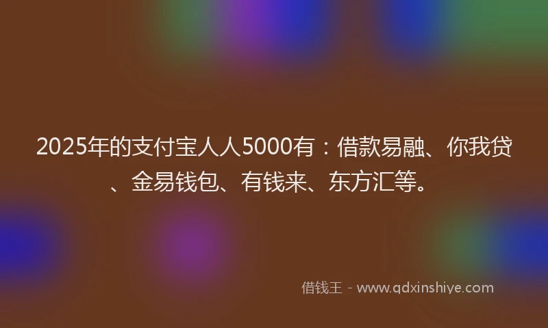 2025年的支付宝人人5000有：借款易融、你我贷、金易钱包、有钱来、东方汇等。