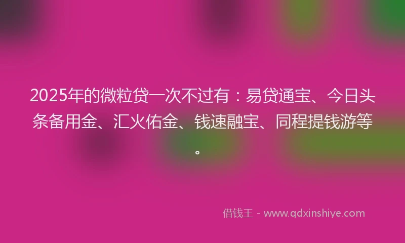 2025年的微粒贷一次不过有：易贷通宝、今日头条备用金、汇火佑金、钱速融宝、同程提钱游等。