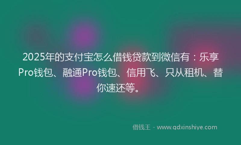 2025年的支付宝怎么借钱贷款到微信有：乐享Pro钱包、融通Pro钱包、信用飞、只从租机、替你速还等。