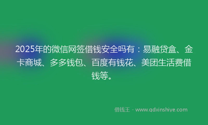 2025年的微信网签借钱安全吗有：易融贷盒、金卡商城、多多钱包、百度有钱花、美团生活费借钱等。