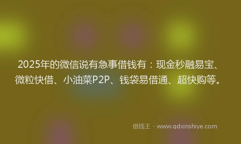 2025年的微信说有急事借钱有：现金秒融易宝、微粒快借、小油菜P2P、钱袋易借通、超快购等。