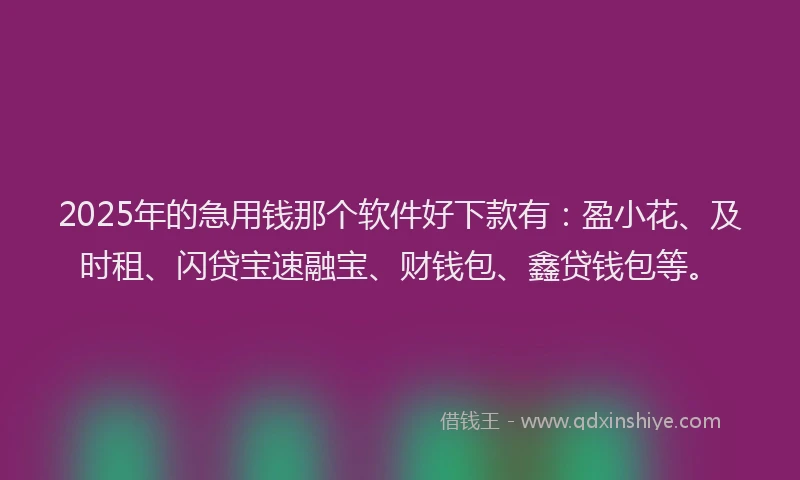 2025年的急用钱那个软件好下款有:盈小花、及时租、闪贷宝速融宝、财钱包、鑫贷钱包等。