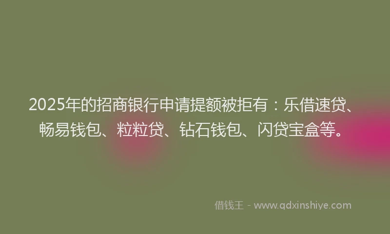 2025年的招商银行申请提额被拒有：乐借速贷、畅易钱包、粒粒贷、钻石钱包、闪贷宝盒等。