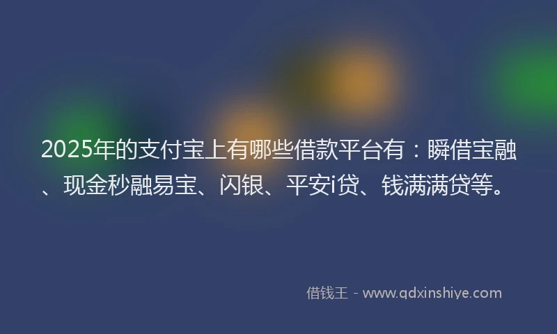 2025年的支付宝上有哪些借款平台有：瞬借宝融、现金秒融易宝、闪银、平安i贷、钱满满贷等。