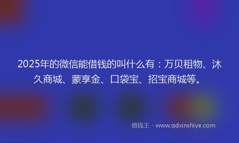 2025年的微信能借钱的叫什么有：万贝租物、沐久商城、蒙享金、口袋宝、招宝商城等。