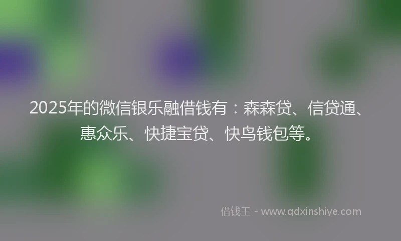 2025年的微信银乐融借钱有：森森贷、信贷通、惠众乐、快捷宝贷、快鸟钱包等。