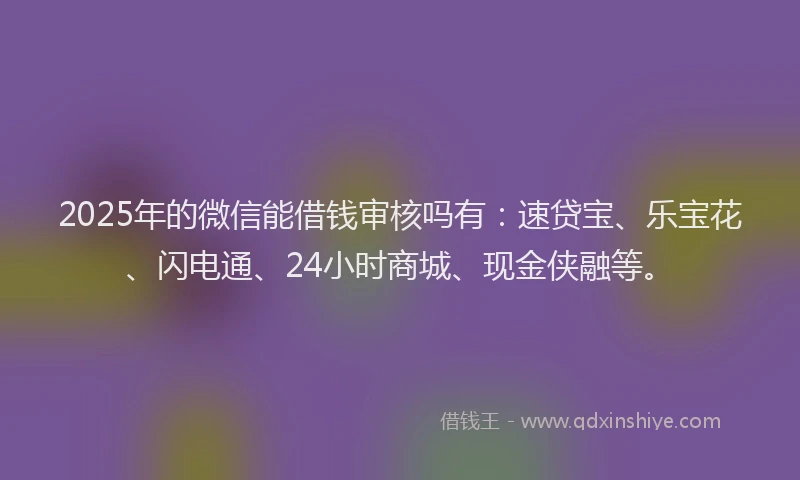 2025年的微信能借钱审核吗有：速贷宝、乐宝花、闪电通、24小时商城、现金侠融等。