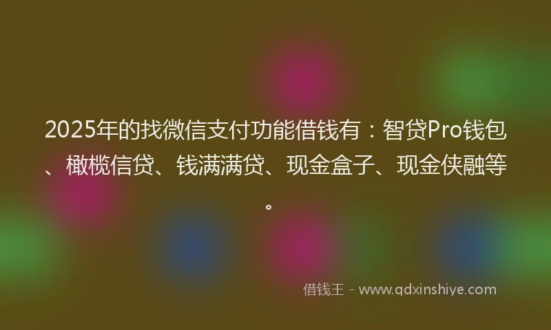2025年的找微信支付功能借钱有：智贷Pro钱包、橄榄信贷、钱满满贷、现金盒子、现金侠融等。