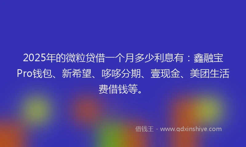2025年的微粒贷借一个月多少利息有：鑫融宝Pro钱包、新希望、哆哆分期、壹现金、美团生活费借钱等。