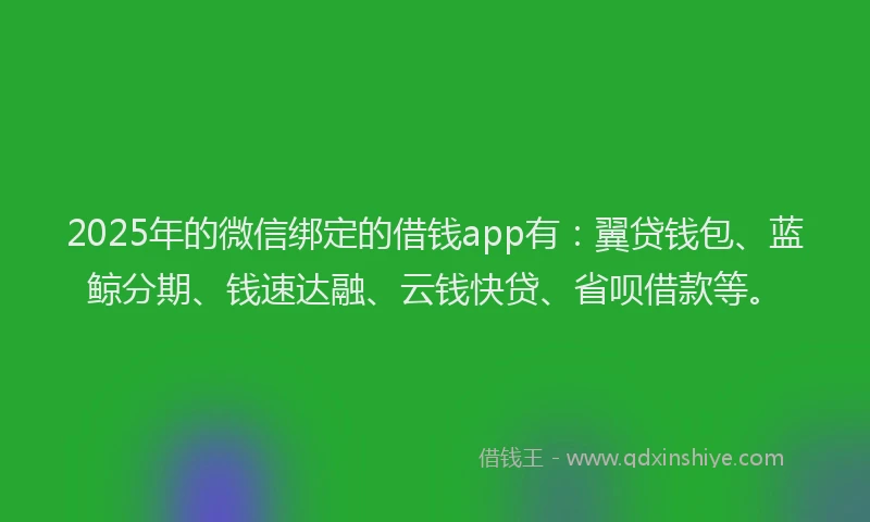 2025年的微信绑定的借钱app有：翼贷钱包、蓝鲸分期、钱速达融、云钱快贷、省呗借款等。