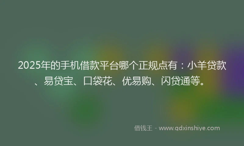 2025年的手机借款平台哪个正规点有：小羊贷款、易贷宝、口袋花、优易购、闪贷通等。