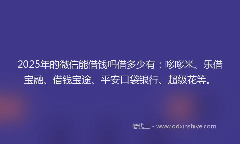 2025年的微信能借钱吗借多少有：哆哆米、乐借宝融、借钱宝途、平安口袋银行、超级花等。