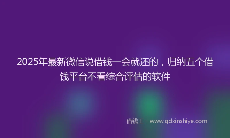 2025年最新微信说借钱一会就还的，归纳五个借钱平台不看综合评估的软件