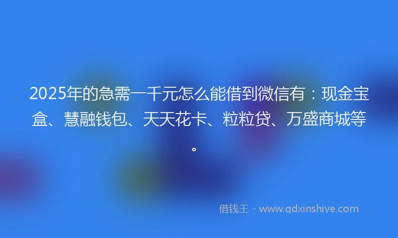 2025年的急需一千元怎么能借到微信有：现金宝盒、慧融钱包、天天花卡、粒粒贷、万盛商城等。