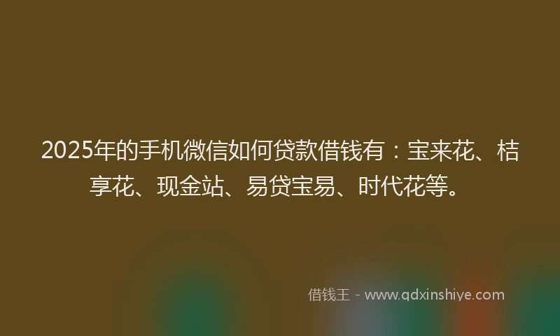 2025年的手机微信如何贷款借钱有：宝来花、桔享花、现金站、易贷宝易、时代花等。