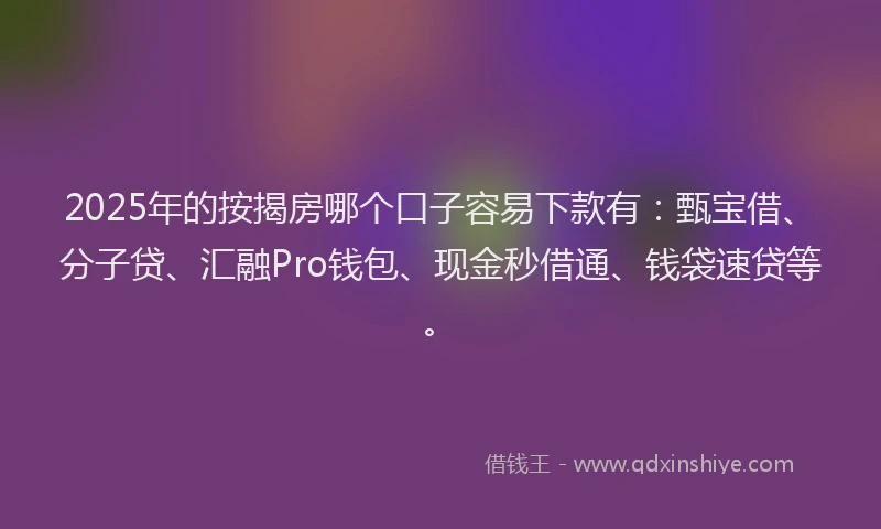 2025年的按揭房哪个口子容易下款有：甄宝借、分子贷、汇融Pro钱包、现金秒借通、钱袋速贷等。