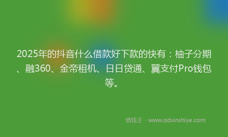 2025年的抖音什么借款好下款的快有：柚子分期、融360、金帝租机、日日贷通、翼支付Pro钱包等。