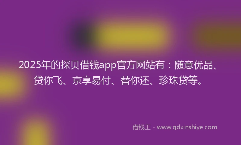 2025年的探贝借钱app官方网站有：随意优品、贷你飞、京享易付、替你还、珍珠贷等。
