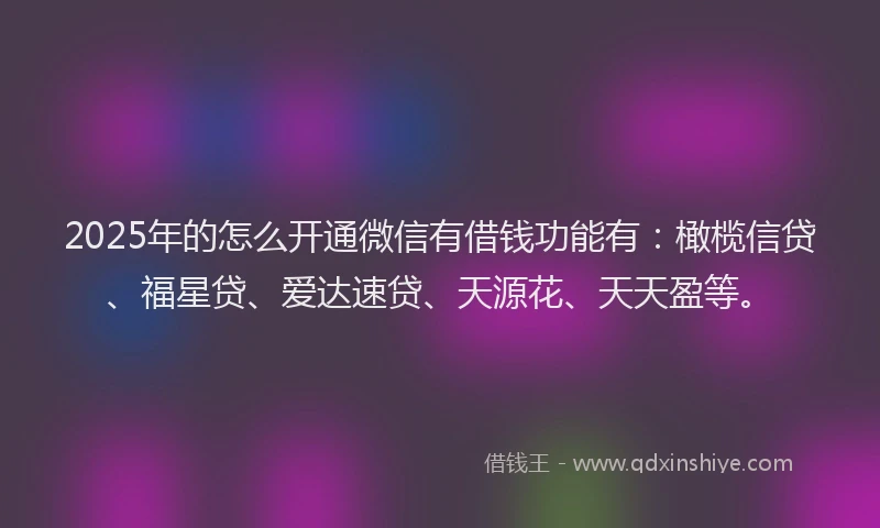 2025年的怎么开通微信有借钱功能有：橄榄信贷、福星贷、爱达速贷、天源花、天天盈等。
