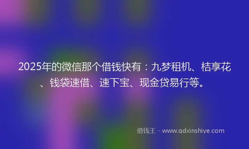 2025年的微信那个借钱快有：九梦租机、桔享花、钱袋速借、速下宝、现金贷易行等。