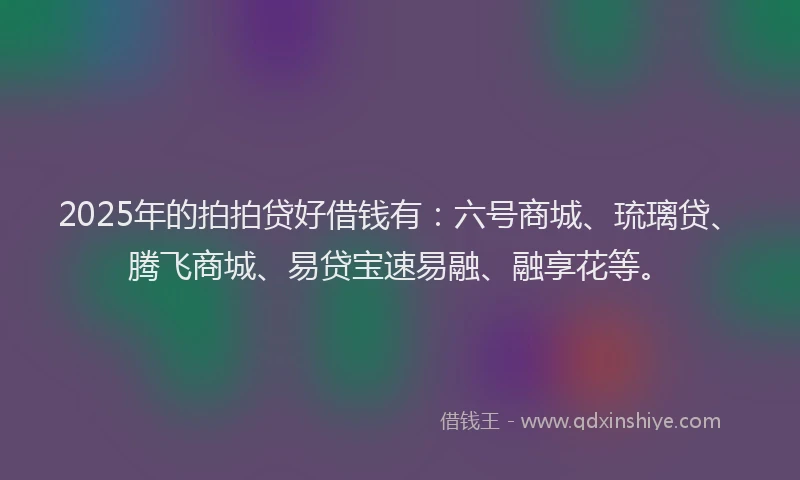 2025年的拍拍贷好借钱有：六号商城、琉璃贷、腾飞商城、易贷宝速易融、融享花等。