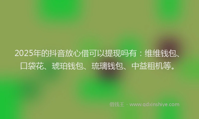 2025年的抖音放心借可以提现吗有：维维钱包、口袋花、琥珀钱包、琉璃钱包、中益租机等。