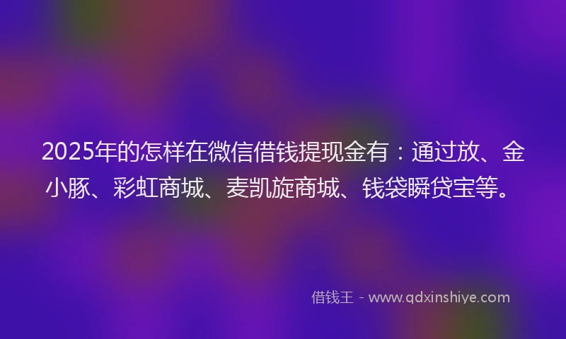 2025年的怎样在微信借钱提现金有：通过放、金小豚、彩虹商城、麦凯旋商城、钱袋瞬贷宝等。
