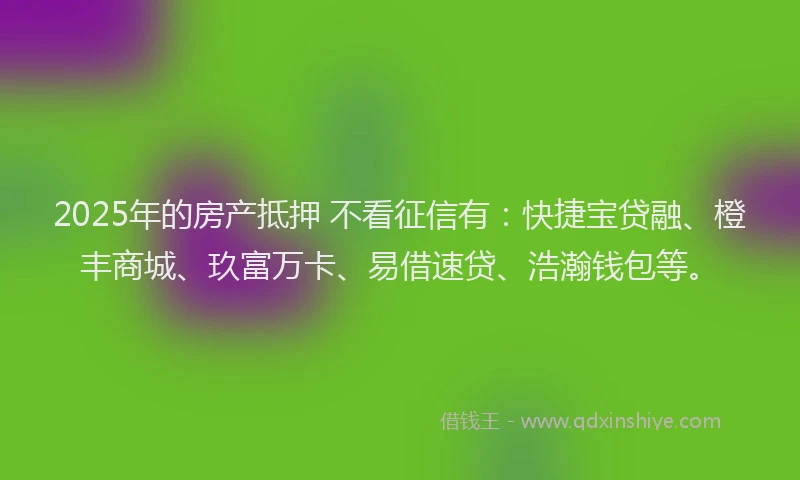 2025年的房产抵押 不看征信有：快捷宝贷融、橙丰商城、玖富万卡、易借速贷、浩瀚钱包等。