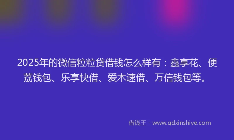2025年的微信粒粒贷借钱怎么样有：鑫享花、便荔钱包、乐享快借、爱木速借、万信钱包等。