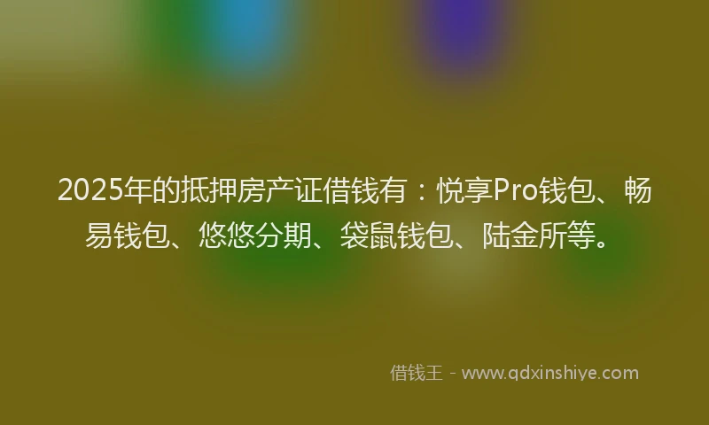 2025年的抵押房产证借钱有：悦享Pro钱包、畅易钱包、悠悠分期、袋鼠钱包、陆金所等。