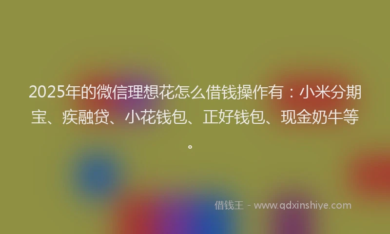 2025年的微信理想花怎么借钱操作有：小米分期宝、疾融贷、小花钱包、正好钱包、现金奶牛等。