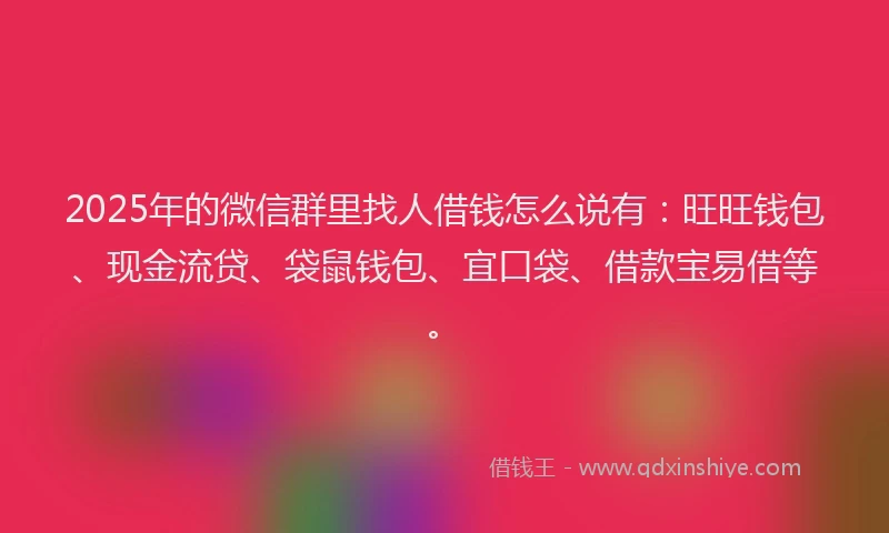 2025年的微信群里找人借钱怎么说有：旺旺钱包、现金流贷、袋鼠钱包、宜口袋、借款宝易借等。
