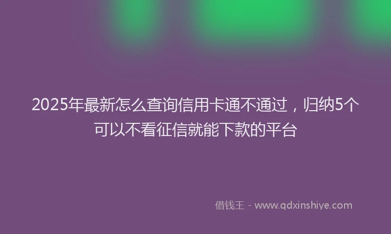 2025年最新怎么查询信用卡通不通过，归纳5个可以不看征信就能下款的平台