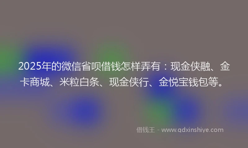 2025年的微信省呗借钱怎样弄有：现金侠融、金卡商城、米粒白条、现金侠行、金悦宝钱包等。
