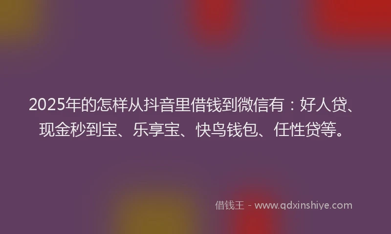 2025年的怎样从抖音里借钱到微信有：好人贷、现金秒到宝、乐享宝、快鸟钱包、任性贷等。