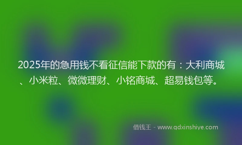 2025年的急用钱不看征信能下款的有：大利商城、小米粒、微微理财、小铭商城、超易钱包等。