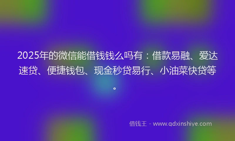 2025年的微信能借钱钱么吗有：借款易融、爱达速贷、便捷钱包、现金秒贷易行、小油菜快贷等。