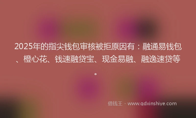 2025年的指尖钱包审核被拒原因有：融通易钱包、橙心花、钱速融贷宝、现金易融、融逸速贷等。