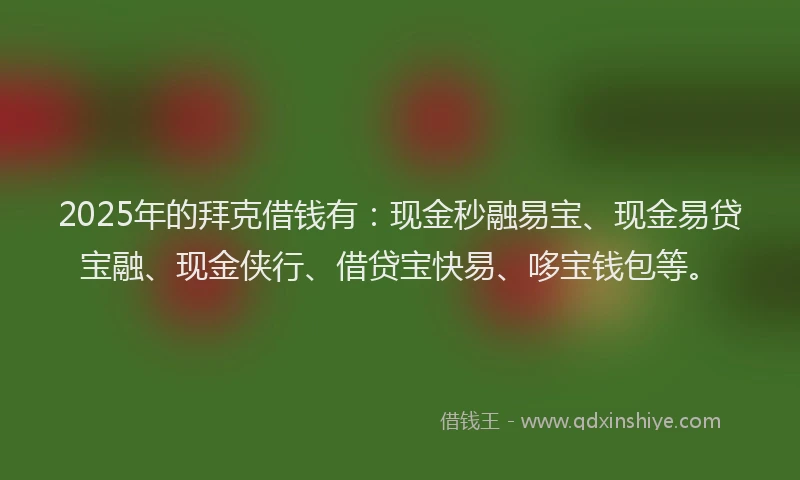 2025年的拜克借钱有：现金秒融易宝、现金易贷宝融、现金侠行、借贷宝快易、哆宝钱包等。