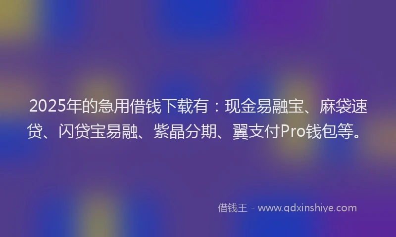 2025年的急用借钱下载有：现金易融宝、麻袋速贷、闪贷宝易融、紫晶分期、翼支付Pro钱包等。
