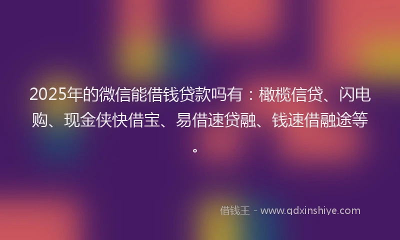 2025年的微信能借钱贷款吗有：橄榄信贷、闪电购、现金侠快借宝、易借速贷融、钱速借融途等。