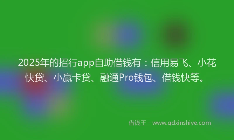2025年的招行app自助借钱有：信用易飞、小花快贷、小赢卡贷、融通Pro钱包、借钱快等。