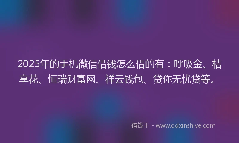 2025年的手机微信借钱怎么借的有：呼吸金、桔享花、恒瑞财富网、祥云钱包、贷你无忧贷等。
