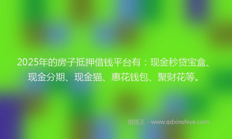 2025年的房子抵押借钱平台有：现金秒贷宝盒、现金分期、现金猫、惠花钱包、聚财花等。