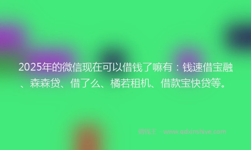2025年的微信现在可以借钱了嘛有：钱速借宝融、森森贷、借了么、橘若租机、借款宝快贷等。
