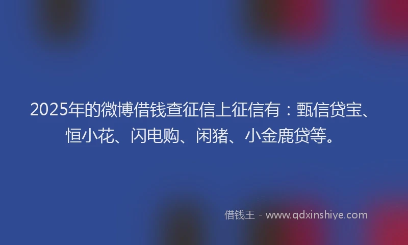 2025年的微博借钱查征信上征信有：甄信贷宝、恒小花、闪电购、闲猪、小金鹿贷等。