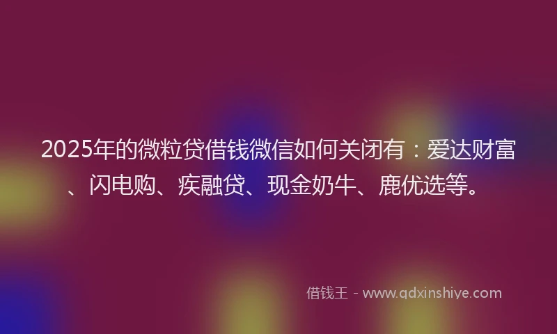 2025年的微粒贷借钱微信如何关闭有：爱达财富、闪电购、疾融贷、现金奶牛、鹿优选等。