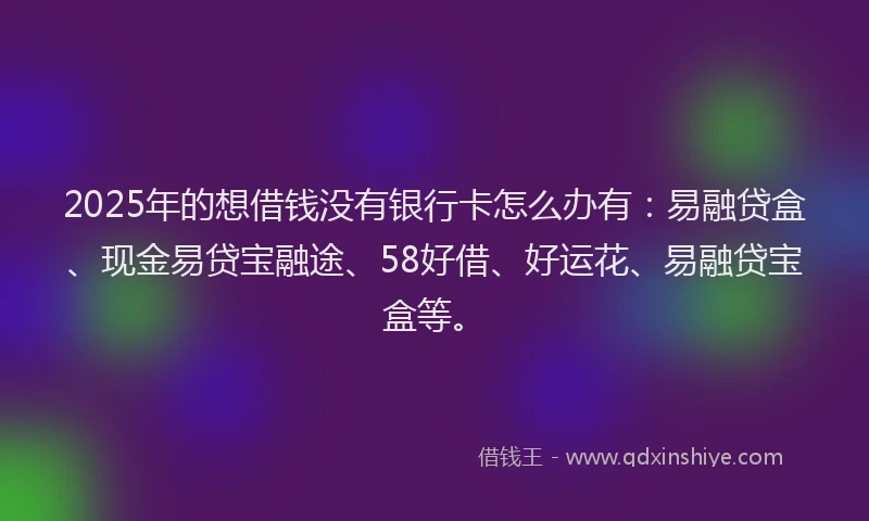 2025年的想借钱没有银行卡怎么办有：易融贷盒、现金易贷宝融途、58好借、好运花、易融贷宝盒等。